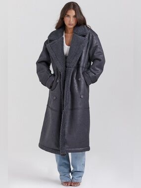 House of CB Deiji Grey Vegan Shearling Coat